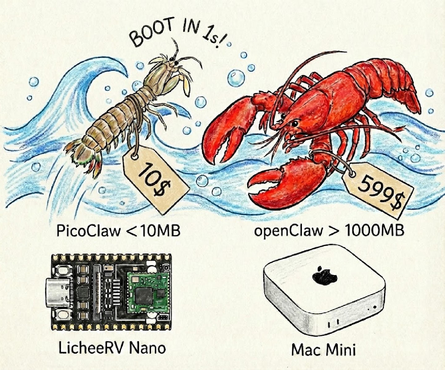 OpenClaw vs PicoClaw comparison table from Sipeed